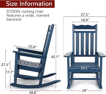 Stoog All-Weather Outdoor Rocking Chair, Porch Rocker with 400 lbs Weight Capacity, for Backyard, Fire Pit, Lawn, Garden and Indoor, Blue