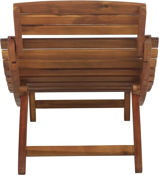 SAFAVIEH Outdoor Patio Furniture Collection - Fanty Brown Solid Wood Folding Chaise Lounge Chair, Slatted Teak-Style Design, Portable Sun Lounger with No Cushion (PAT6803A)