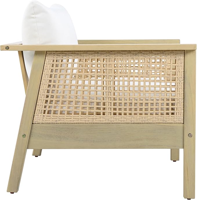 Merax Outdoor Acacia Wood Single Chair PE Wicker Club Chair Dining Chair with Waterproof Detachable Cushion - Photo 3
