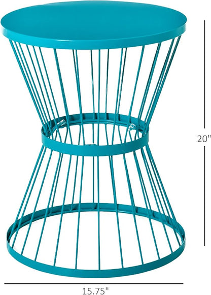 Outsunny 16" Steel Patio Side Table, Garden End Table with Hourglass Design, Accent Table for Outdoor and Indoor Use, Blue