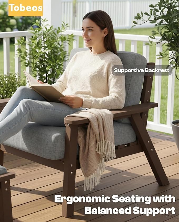 HDPE Patio Furniture Set 10 Seats, Outdoor Couch with Washable Thick Grey Cushions & Coffee Table & Side Table, Outdoor Sectional Furniture for Backyard, Deck, Lawn, Porch (Brown Frame)