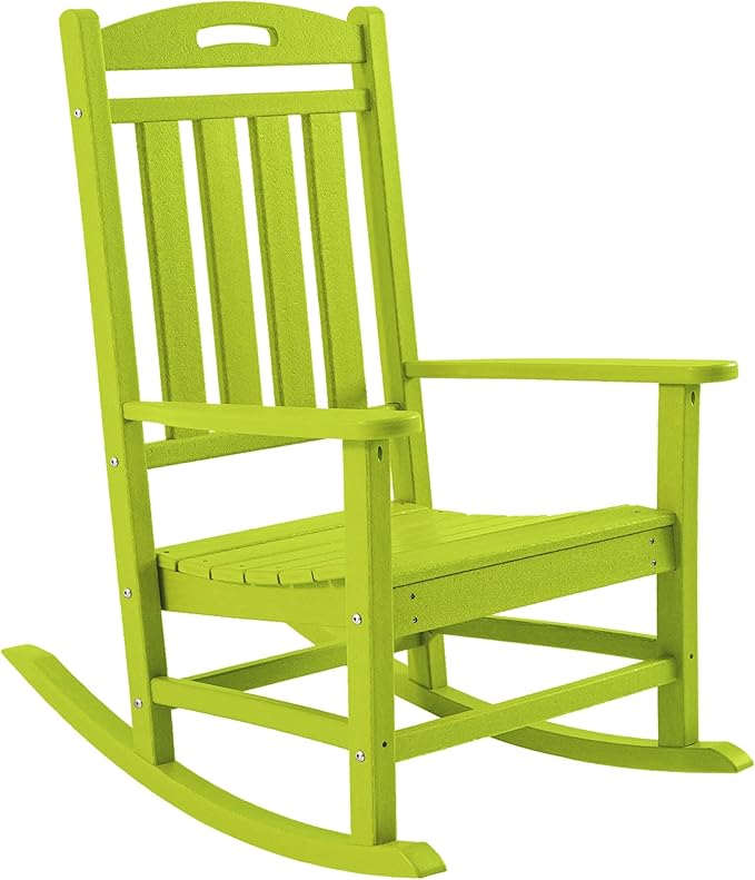 Outdoor Rocking Chair Set of 2, High Back HDPE Patio Chair, All Weather Porch Rocker, Lawn Chair for Deck, Porch, Backyard, Garden, Lime