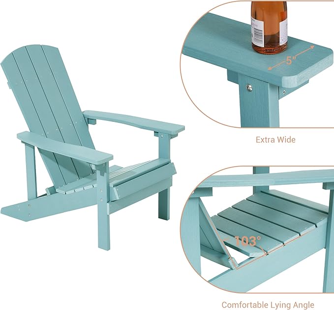 Adirondack Chairs, Plastic Adirondack Chairs Set of 4, All-Weather Resistant, Widely Used in Outdoor, Fire Pit, Deck, Outside, Garden