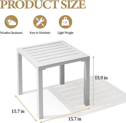 Crestlive Products Aluminum Outdoor Side Table, Pool Lounge Chair Side Table, Weather Resistant Small Square Coffee End Table for Patio, Yard, Garden, Porch, Deck, Indoor, Outdoor (White)
