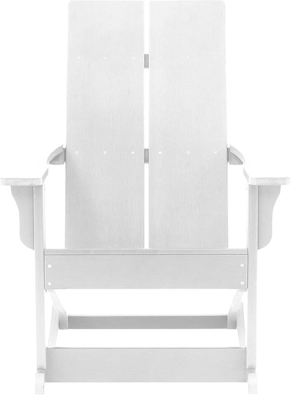 Flash Furniture Finn Modern Commercial Grade Poly Resin Wood Adirondack Rocking Chair - All Weather White Polystyrene - Dual Slat Back - Stainless Steel Hardware