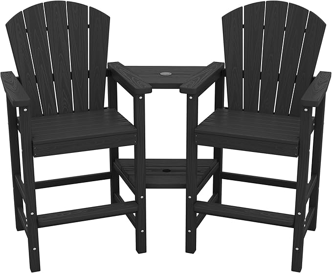 SERWALL Tall Adirondack Chairs Set of 2 with Double Layer Connecting Tray, HDPE Bar Height Outdoor Chairs - Photo 1