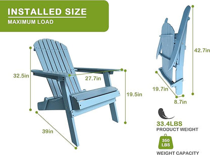 Adirondack Chairs, All-Weather Outdoor Patio Chairs with Wide Armrest, Solid Wood, 350 Lbs, Turquoise Grey