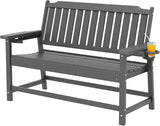 Outdoor Bench with Cup Holder All-Weather HDPE Fade Resistant Garden Bench 660 lbs Bearing 2-Seat Front Porch Furniture - Photo 1