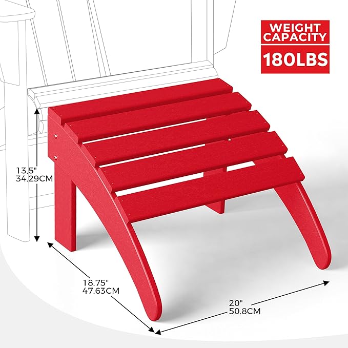 Costaelm Adirondack Chair Footrest Foldable Ottoman, Folding Ottoman Outdoor Foot Rest for Patio Waterproof, Adirondack Ottoman Outdoor, Red