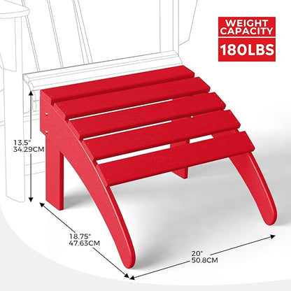 Costaelm Adirondack Chair Footrest Foldable Ottoman, Folding Ottoman Outdoor Foot Rest for Patio Waterproof, Adirondack Ottoman Outdoor, Red