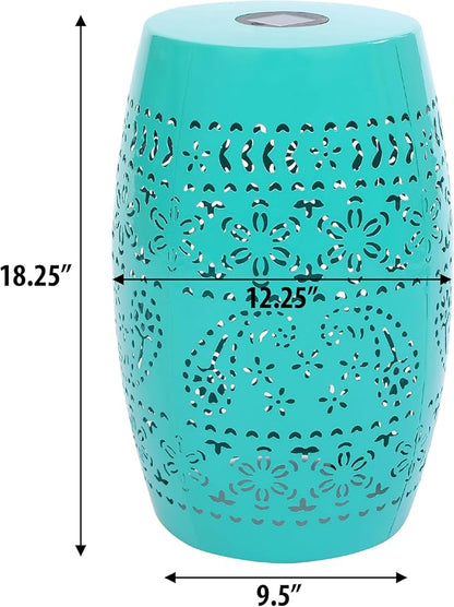 Christopher Knight Home Patio Side Table with Solar Powered Light, Outdoor Metal Coffee Table, Lace Cut Iron End Table, Patio Garden Stool with Cutout Design for Patio or Balcony,Teal