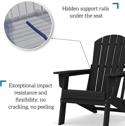 Folding Adirondack Chair Set of 2，Wooden Textured Fire Pit Chair with Cup Holder, Heavy All-Weather HDPE Plastic Outdoor Patio Chairs for Poolside Backyard Patio Outdoor Garden