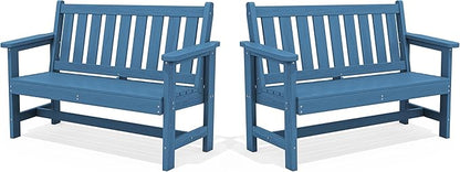 SERWALL HDPE Outdoor Benches Weatherproof, 2-Person Garden Bench with 660 lbs Weight Capacity, Patio Benches for Outdoors, Garden, Porch, Park, Navy, 2 Pack