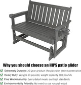 Poly Lumber Patio Glider, HIPS Material Weather-Resistant Swing Bench for Outdoor Porch Garden, Gray - Photo 3
