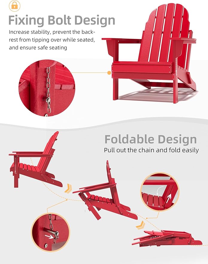 Folding Adirondack Chair - Durable HDPE Poly Lumber All-Weather Resistant - Photo 5