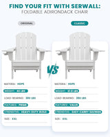 SERWALL Folding Adirondack Chair, Dual Cup Holders & All-Weather HDPE, Wood-Like Patio Chair for Backyard - Photo 4