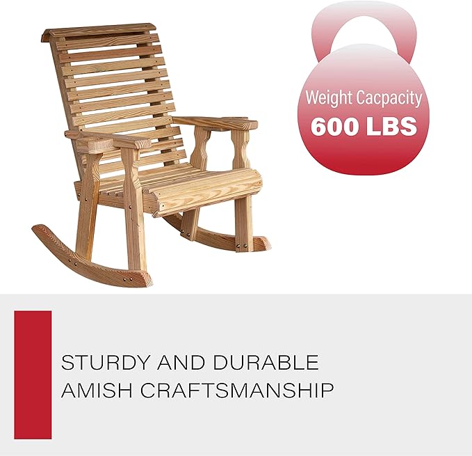 Amish Heavy Duty 600 Lb Roll Back Pressure Treated Rocking Chair with Cupholders (Unfinished)