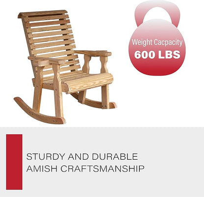 Amish Heavy Duty 600 Lb Roll Back Pressure Treated Rocking Chair with Cupholders (Unfinished)