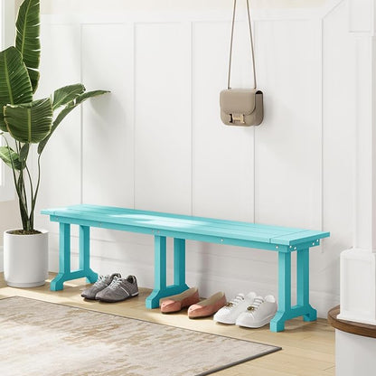 Costaelm Outdoor Benches Weatherproof, Park Long Bench Poly Lumber Backless for Entryway Front Porch Garden Bench Seat for Patio, Turquoise