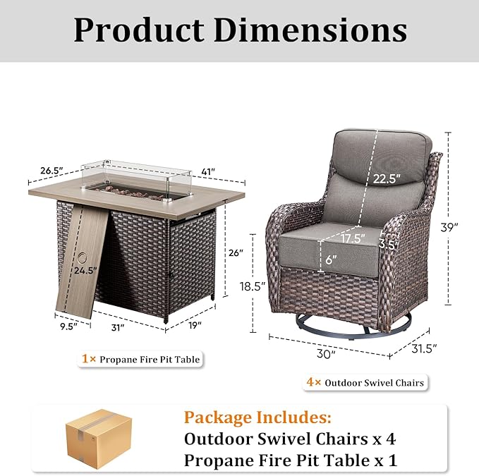 Luxury High Back Patio Furniture Set Fire Pit Table with 6-Inch Thick Cushions - Photo 7