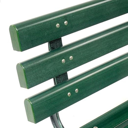 Global Industrial 4'L Outdoor Park Bench with Backrest, Recylced Plastic Slats, Wrought Iron Frame, 1100 lbs Capacity, Green, Surface Mount, Easy Assembly