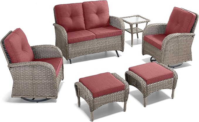 6 Pieces Patio Wicker Furniture Set-Outdoor Swivel Chairs Set of 2 Outdoor Glider Love seat with Outdoor Footstool - Photo 2