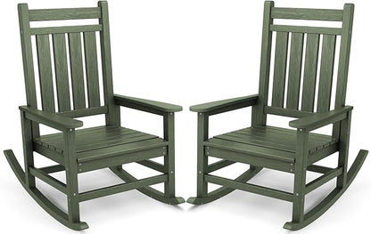 SERWALL Oversized Outdoor Rocking Chair Set of 2, HDPE Rocker for Adults, Patio Rocking Chairs for Porch, Avocado Green