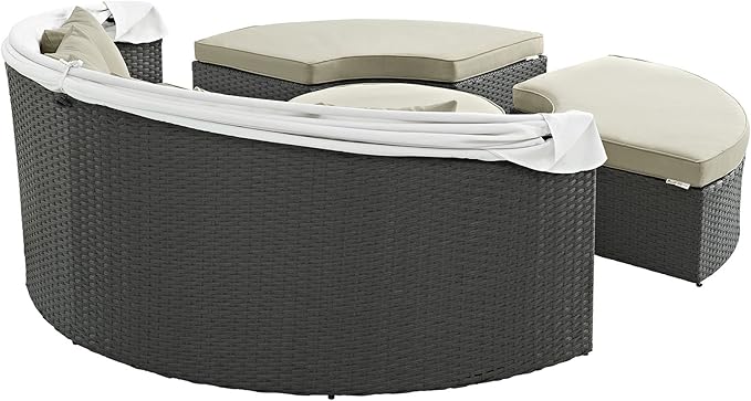 Modway Sojourn Outdoor Patio Sunbrella Sectional Daybed with Canopy in Antique Canvas Beige - Photo 5