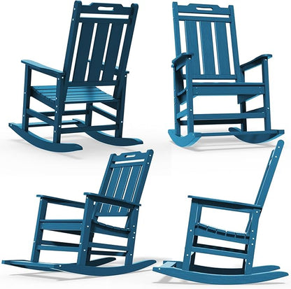 Rocking Chair, Outdoor Rocking Chair for Adults, HDPE Outdoor Chairs with Footboard, All Weather Resistant Porch Rocker, Navy