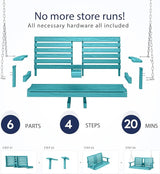 KINGYES Outdoor Hanging Patio Swing Set, 2 Seat Swing Chair with Cup Holders, Waterproof Bench for Courtyard & Garden - Photo 4