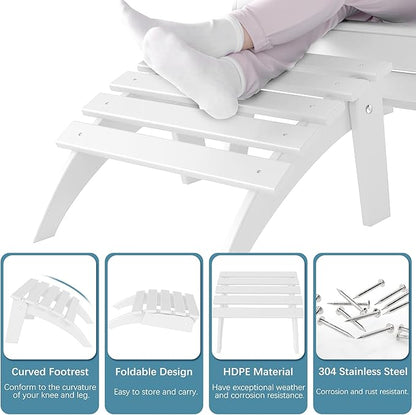 Adirondack Ottoman Set of 4, Folding Adirondack Ottoman for Adirondack Chair, HDPE All Weather Outdoor Footstool for Patio, Backyard, Porch, Garden, White