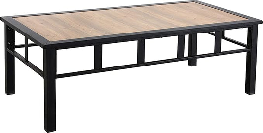 LOKATSE HOME Outdoor Dining Patio Steel Frame Furniture Metal Rectangle Table for Garden, Backyard, Poolside, Brown&Black
