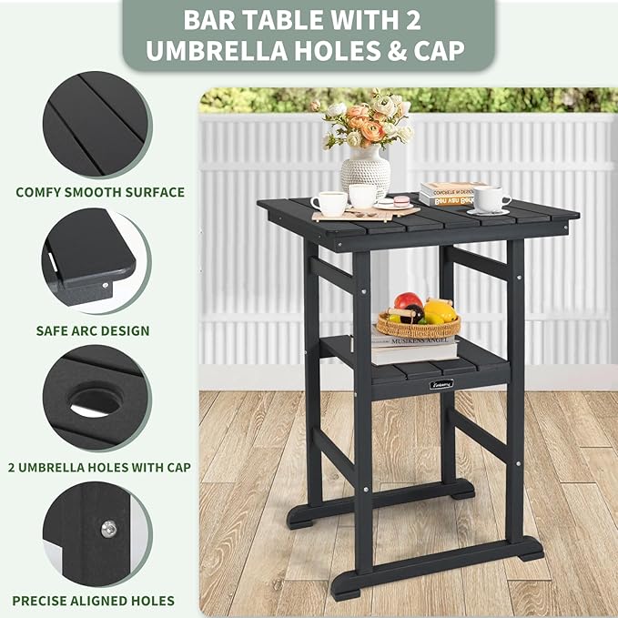 FUNBERRY Outdoor Bar Set with Umbrella Holes, Tall Adirondack Chairs and Table - Photo 3
