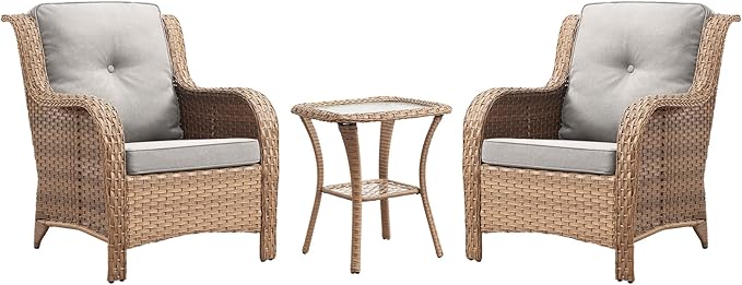Rilyson Patio Bistro Set Outdoor Chairs - 3 Piece Wicker Rattan Patio Furniture Set with 2 Armrest Chair and 1 Side - Photo 1
