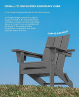 SERWALL Modern Folding Adirondack Chair Set 4, Outdoor, Relaxing, Grey, Polyethylene, Wood Finish, Arm Rest, Cup Holders - Photo 8