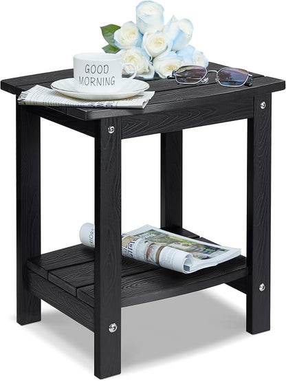 Y&M Outdoor Side Table, HIPS Adirondack Small Double Layer Table, Waterproof Square Outside Table, Balcony Modern End Tables for Patio, Pool, Beach, Porch, Deck, Indoor or Outdoor Use, Black