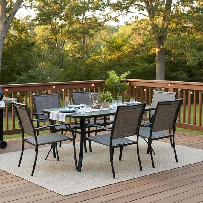Tangkula 55" Patio Dining Table for 6, Rectangle Outdoor Dining Table with Tempered Glass Tabletop - Photo 4