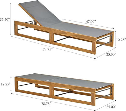 Christopher Knight Home Tristz Patio Chaise Lounge Chair Outdoor, Acacia Wood Sunbathing Pool Lounger with Breathable Mesh Seat, Adjustable Backrest Reclining Chair, Single Lounger, Dark Grey