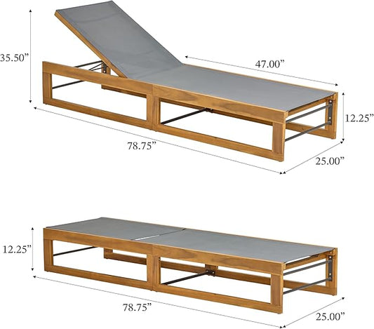 Christopher Knight Home Tristz Patio Chaise Lounge Chair Outdoor, Acacia Wood Sunbathing Pool Lounger with Breathable Mesh Seat, Adjustable Backrest Reclining Chair, Single Lounger, Dark Grey