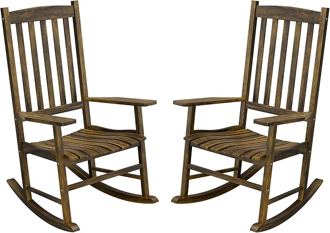 SUPER DEAL Outdoor Rocking Chair Set of 2, All Weather Resistant Wood Outdoor Indoor Patio Porch Rocker Chair,Natural