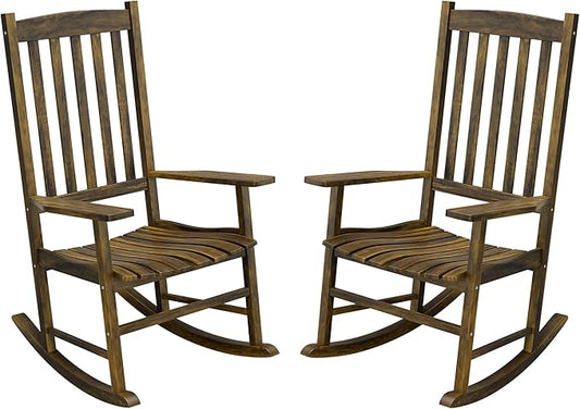 SUPER DEAL Outdoor Rocking Chair Set of 2, All Weather Resistant Wood Outdoor Indoor Patio Porch Rocker Chair,Natural