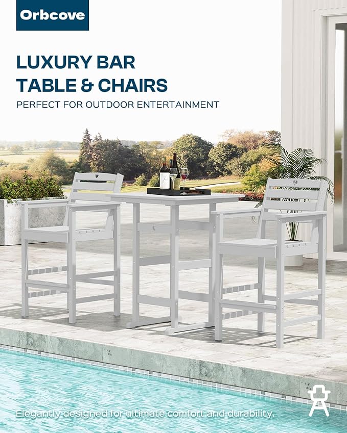 Patio Bar Table, Adirondack Chairs and Table 4 Pieces Set, Bar Height Chairs Set of 4, Outdoor Bar Stools Set - Photo 6