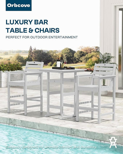 Patio Bar Table,Adirondack Chairs and Table 3 Pieces Set, Bar Height Chairs Set of 2 and Bar Table, Outdoor Bar Stools Set,Weather-Resistant Outdoor Furniture for Deck, Balcony, Poolside Easy Assembly