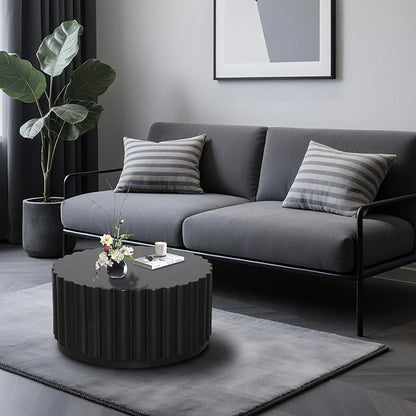 Afterglow Round Petal Shape Coffee Table, Modern Outdoor Indoor Side Table, Black