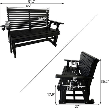 HDPE Patio Glider, Poly Lumber Weather-Resistant Outdoor Glider Bench, for Patio, Porch, Yard (Carbon Black, 2-Seater)