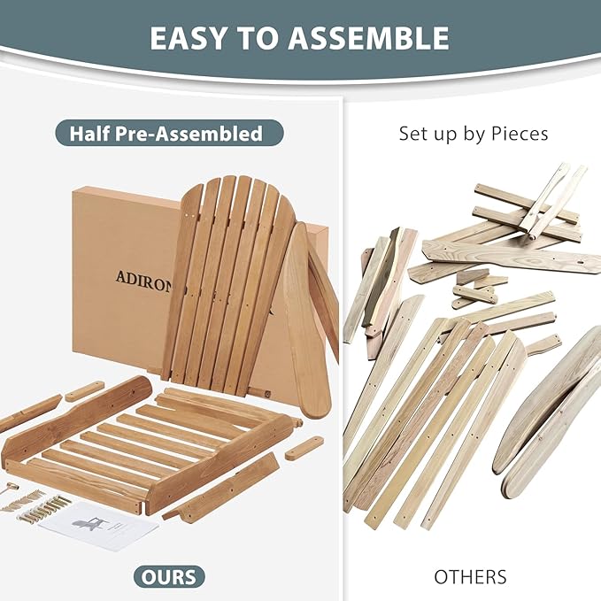 Wooden Folding Adirondack Chair Set of 6 - Photo 6