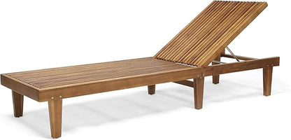 GDFStudio Outdoor Wooden Chaise Lounge, Set of 2 with Teak Finish