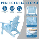 VINGLI Plastic Adirondack Chairs Set of 2, Folding with Cup Holder, Waterproof HDPE Material - Photo 6