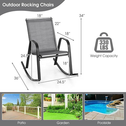 Giantex Outdoor Rocking Chairs Set of 2, Patio Rocking Chairs w/Breathable Seat & Back, Heavy-Duty Metal Support, Ergonomic Outside Rocker for Backyard, Poolside, Garden (2, Grey)