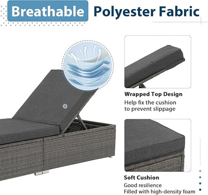JOIVI Outdoor Patio Chaise Lounge Chairs Set of 2, PE Wicker Patio Pool Lounge Chairs Furniture Set of 2, Pool Lounger Gray Rattan Adjustable Backrest with Removable Dark Gray Cushion